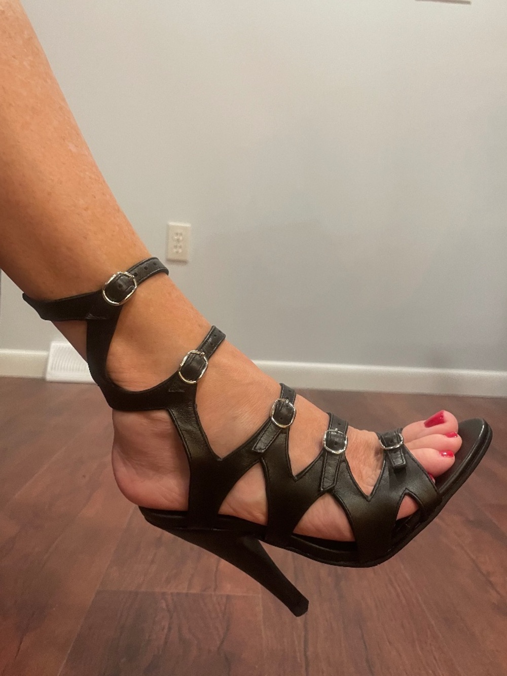 CUSTOM MADE Black Leather High Heel Sandals